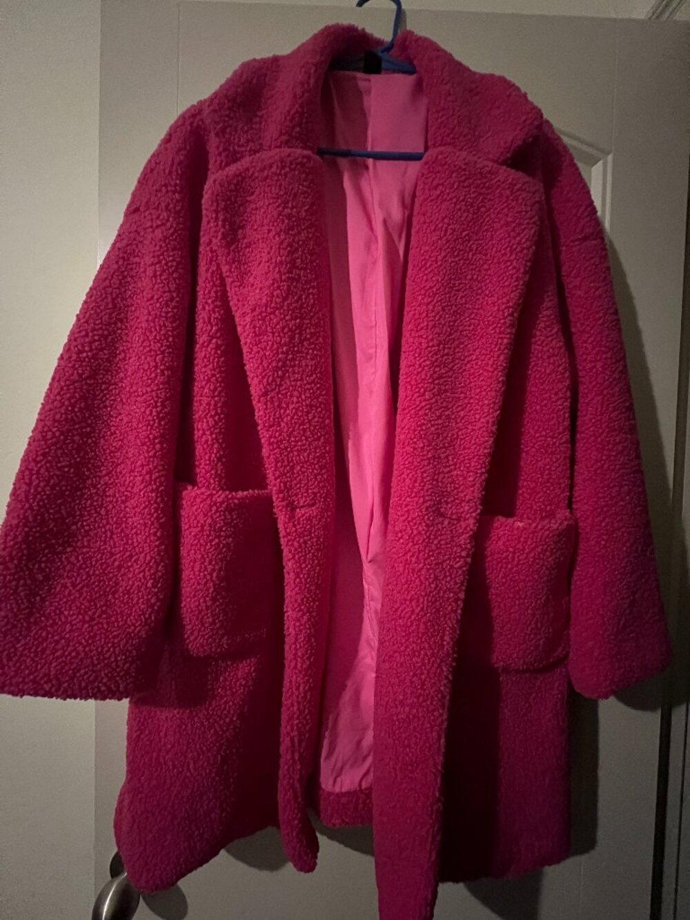 Shein - Hot pink faux sherpa coat - Size US 8/10 (Large)
